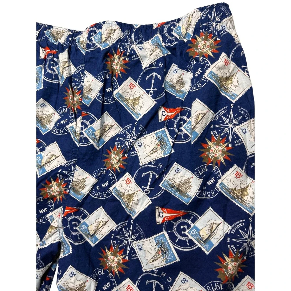 Chaps Mens Nautical Sailboat Print Shorts Blue Cotton Sleepwear Lounge Preppy L
